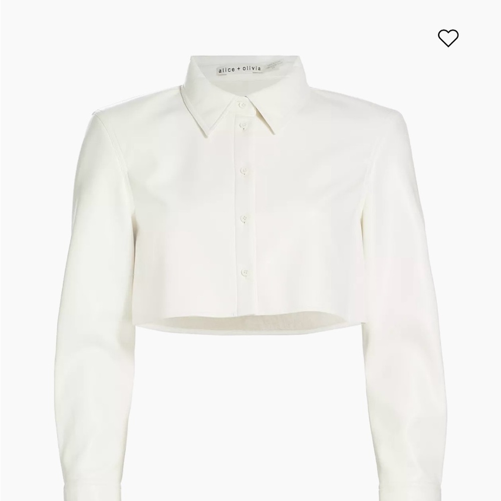Alice + Olivia White Cropped Vega Leather shirt